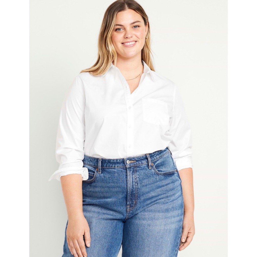 Old Navy Women White Classic Button-Down Shirt Cotton Twill XXL NWT